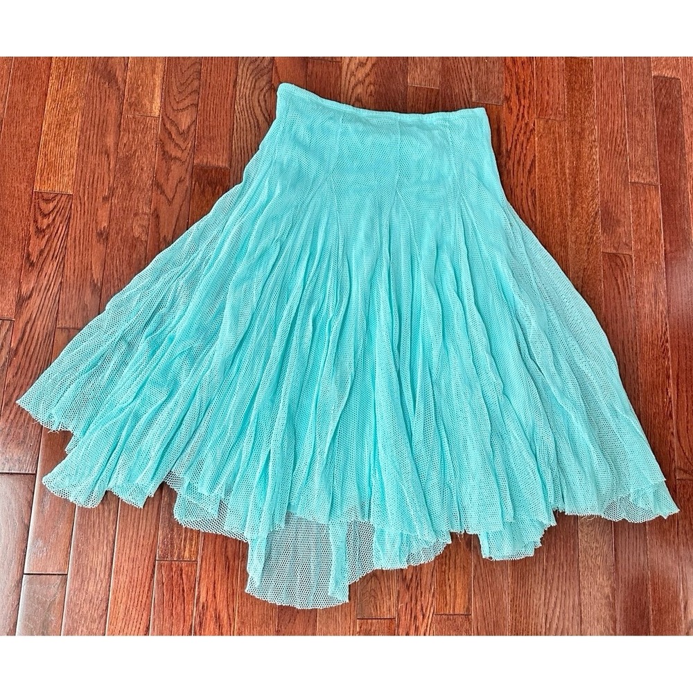 Made In USA Log In Sky Blue Fishnet Asymmetrical Unique Skirt Size Large - Picture 5 of 11
